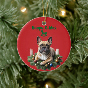 Französische Bulldogge French Bulldog Weihnachten Keramik Ornament