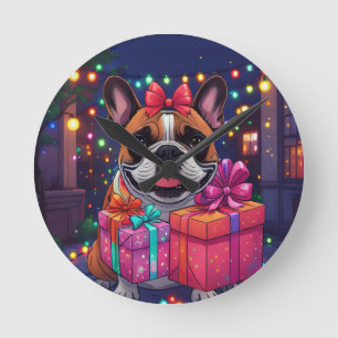Französische Bulldogge French Bulldog Weihnachten Runde Wanduhr