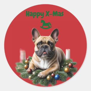 Französische Bulldogge French Bulldog  Weihnachten Runder Aufkleber