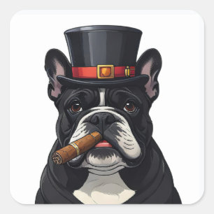 Französische Bulldogge French Bulldog Zigarre Quadratischer Aufkleber
