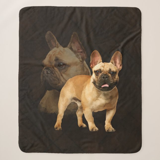 Französische Bulldogge - Frenchie - Brown kariert Sherpadecke (Vorderseite)