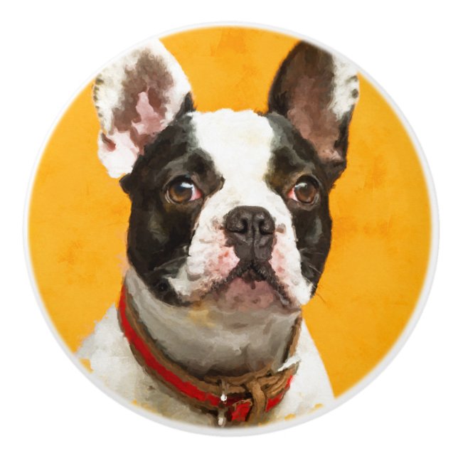 Französische Bulldogge - Frenchie Hund Keramikknauf (Vorderseite)