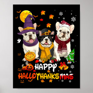 Französische Bulldogge Frohe Hallothanksmas Hunde Poster