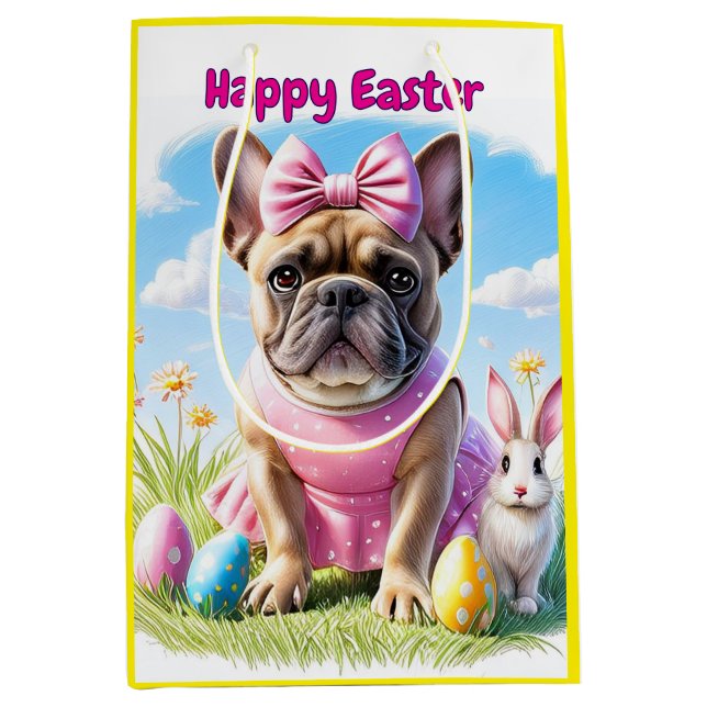 Französische Bulldogge Frohe Ostern French Bulldog Mittlere Geschenktüte (Vorderseite)