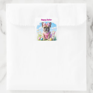 Französische Bulldogge Frohe Ostern French Bulldog Quadratischer Aufkleber