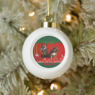 Französische Bulldogge Frohe Weihnachten Bulldog Keramik Kugel-Ornament