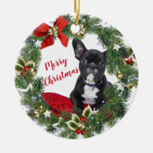 Französische Bulldogge Frohe Weihnachten Keramik-O Keramik Ornament