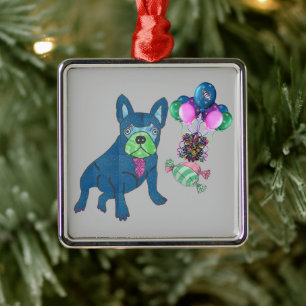 Französische Bulldogge Frohes Neues Jahr  Ornament Aus Metall