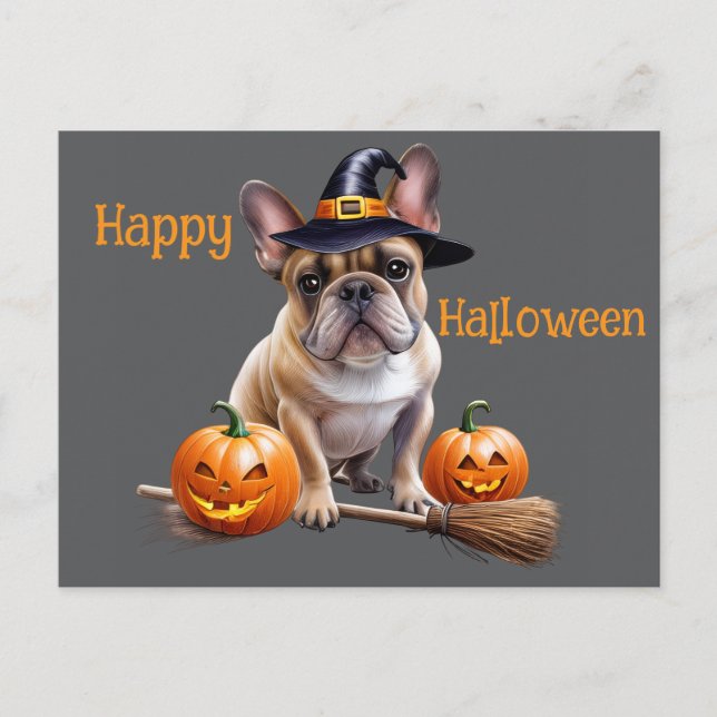 Französische Bulldogge Halloween Kürbisse Bulldog Postkarte (Vorderseite)