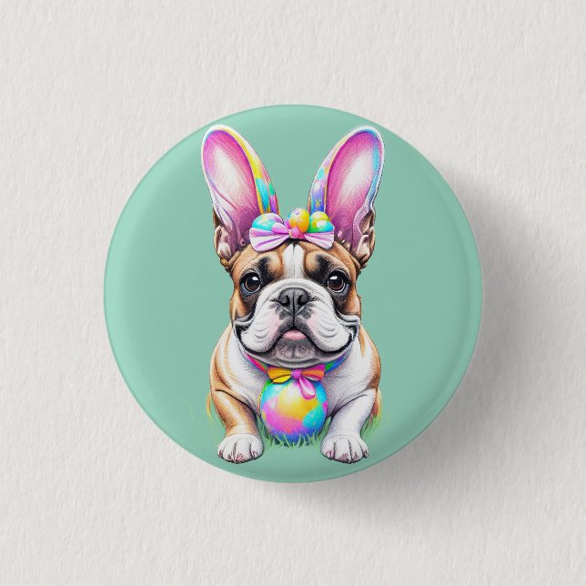Französische Bulldogge Happy Easter French Bulldog Button (Vorderseite)