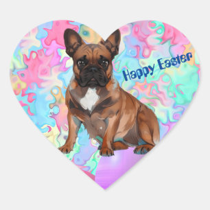Französische Bulldogge Happy Easter French Bulldog Herz-Aufkleber