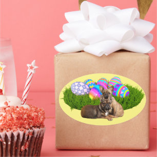 Französische Bulldogge Happy Easter French Bulldog Ovaler Aufkleber