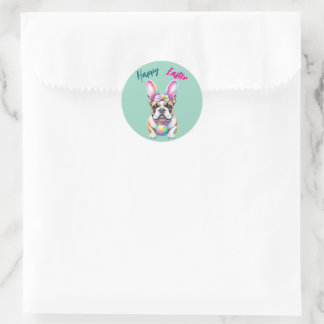 Französische Bulldogge Happy Easter French Bulldog Runder Aufkleber