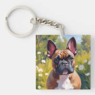 Französische Bulldogge   Haustiermalerei Hundekuns Schlüsselanhänger