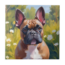 Französische Bulldogge | Haustund Wasserfarbenmale Fliese
