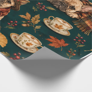 Französische Bulldogge Herbstlaub Teal Geschenkpap Geschenkpapier