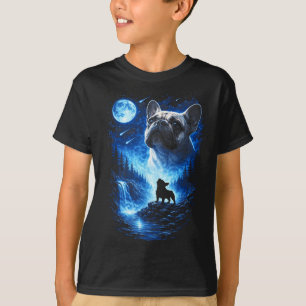 Französische Bulldogge heult den Mond an, Sternenn T-Shirt