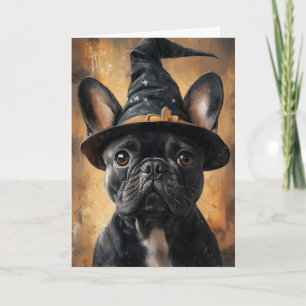 Französische Bulldogge Hexe Halloween Feiertagskarte