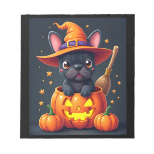 Französische Bulldogge Hexe Kürbis Halloween Männe Notizblock