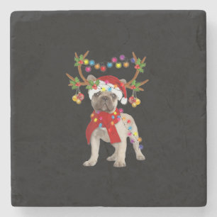 Französische Bulldogge Hübsches Rentier Weihnachts Steinuntersetzer