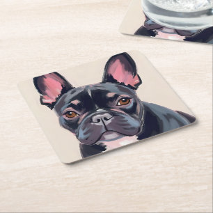 Französische Bulldogge Hund Aquarell Haustiermaler Rechteckiger Pappuntersetzer