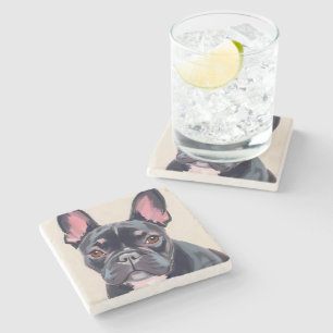 Französische Bulldogge Hund Wasserfarbe Haustierma Steinuntersetzer