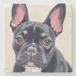 Französische Bulldogge Hund Wasserfarbe Haustierma Steinuntersetzer