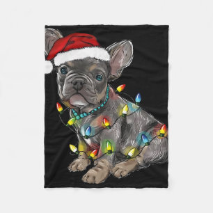 Französische Bulldogge Hund Weihnachtsbeleuchtung Fleecedecke