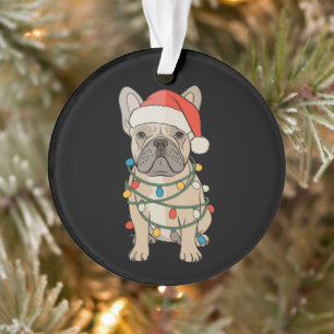Französische Bulldogge Hund Weihnachtsmann Hut Fro Ornament