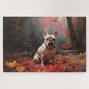 Französische Bulldogge im Herbstlaubfall inspirier