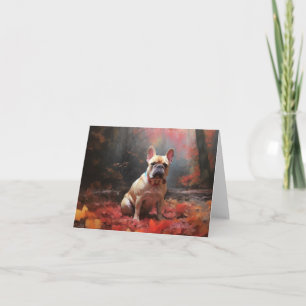 Französische Bulldogge im Herbstlaubfall inspirier Karte