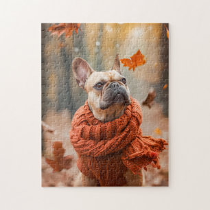 Französische Bulldogge im Herbstwald
