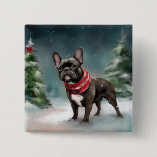 Französische Bulldogge im Schnee Weihnachten Button