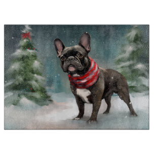 Französische Bulldogge im Schnee Weihnachten Schneidebrett