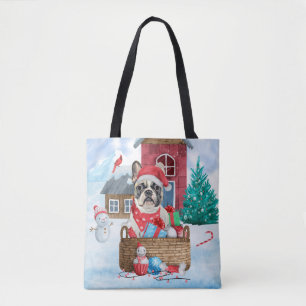 Französische Bulldogge im Schnee Weihnachtshundhau Tasche