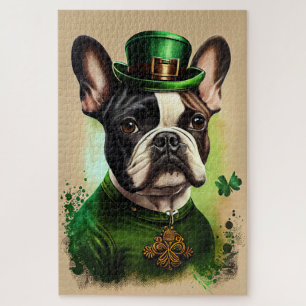 Französische Bulldogge im St. Patrick's Day Kleid