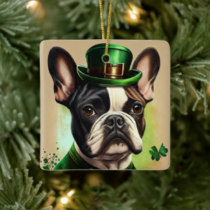Französische Bulldogge im St. Patrick's Day Kleid Keramikornament