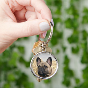 Französische Bulldogge im Stroh French Bulldog Schlüsselanhänger