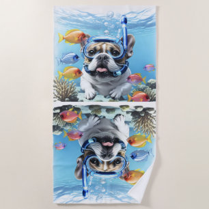 Französische Bulldogge im Urlaub French Bulldog Strandtuch