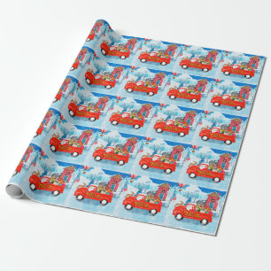 Französische Bulldogge im Weihnachtslieferwagen Sc Geschenkpapier
