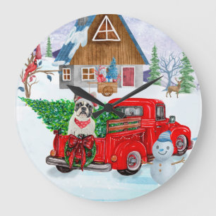 Französische Bulldogge im Weihnachtslieferwagen Sc Große Wanduhr
