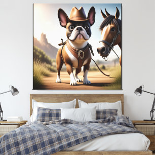 Französische Bulldogge im Wilden Westen Urlaub Leinwanddruck