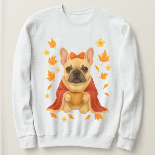 Französische Bulldogge in Decke Trinkt Kaffee Co Sweatshirt