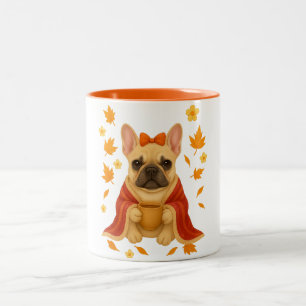 Französische Bulldogge in Decke   Trinkt Kaffee Co Zweifarbige Tasse