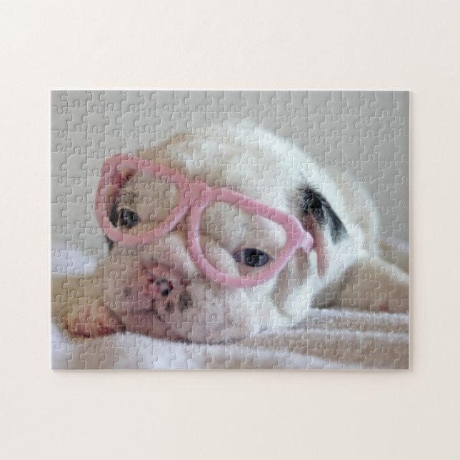 Französische Bulldogge in den Herz-Gläsern (Horizontal)