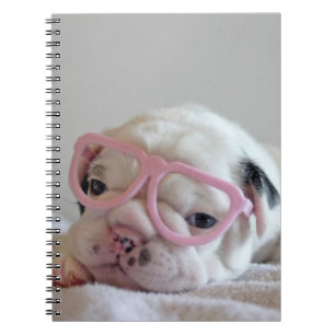 Französische Bulldogge in den Herz-Gläsern Notizblock