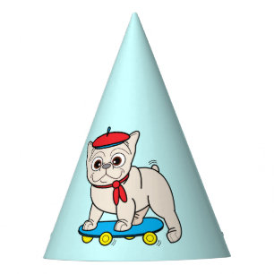 Französische Bulldogge in Skateboard-alles Gute Partyhütchen