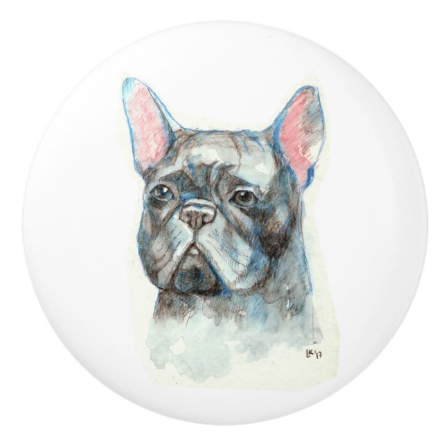 Französische Bulldogge Keramikknauf (Vorderseite)