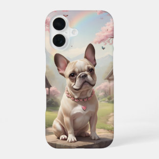 Französische Bulldogge Kirschblüten Regenbogen Cot iPhone 16 Hülle