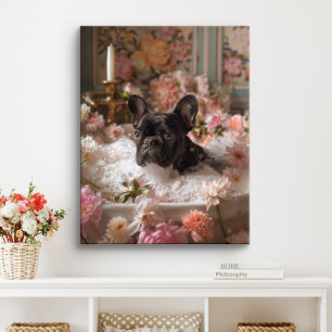 Französische Bulldogge Kunst   Frenchie in Badewan Leinwanddruck
